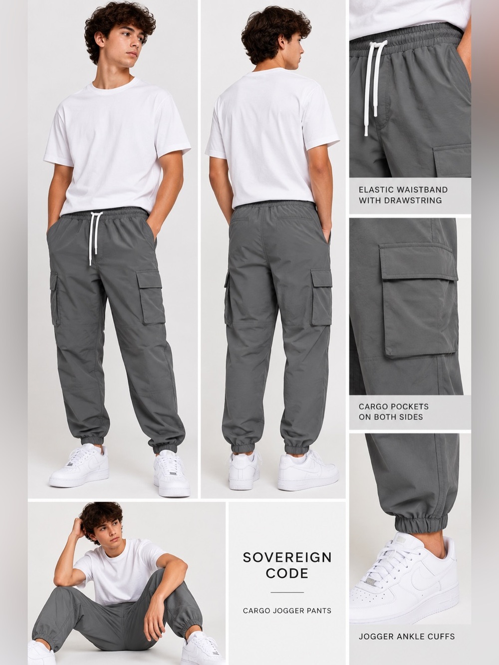 Sovereign Code Boys 14/16 Gray Cargo Jogger Pants Streetwear Youth XL
